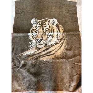 Biederlack Vintage Tiger Throw Blanket‎ Reversible Brown Cream Germany 54x80